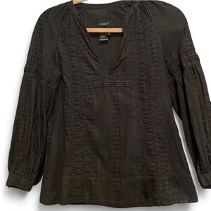 SANCTUARY BLACK LONG SLEEVE BOHO EMBROIDERED LIGHTWEIGHT BLOUSE V NECK MEDIUM